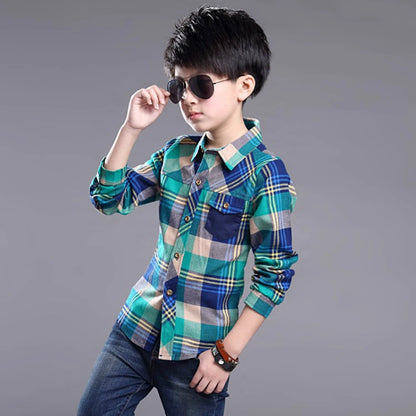 2024 Fashion Teenager Boys Shirt Kids Cotton Boys Plaid Shirts Long Sleeve England School Trend Children Clothes 9 10 12 14 15Y