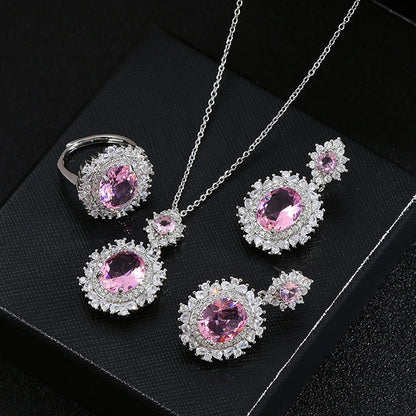 3Pcs/set Elegant Luxury Fashion Crystal Zircon Necklace Earrings Ring For Women Girls Party Wedding Bride Jewelry Set Gifts