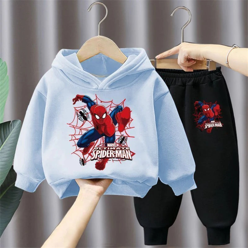 Disney Spring Autumn Children's Clothing Sets Spiderman Boys Sweatshirt+Sweatpant 2pcs Kids Hooded Sport Pullover Set Tracksuit