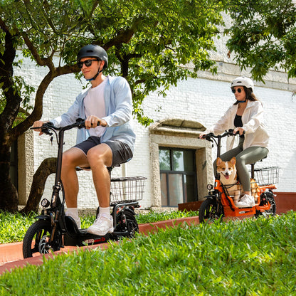 HEZZO Electric Scooter w/ Seat & Basket 48V 15Ah 500W Powerful Motor Foldable E-Scooter Ample Storage Up to 20Mph 25Miles Range