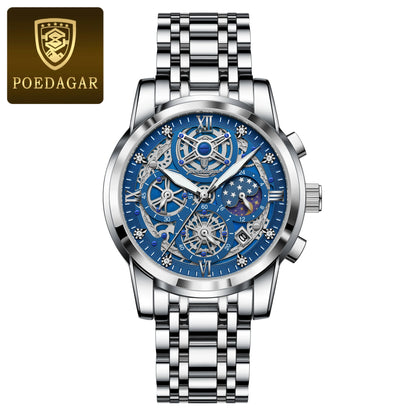 POEDAGAR Luxury High Quality Man Watch Waterproof Luminous Chronograph Date Men Watch Stainless Steel Quartz Men's Watches Reloj