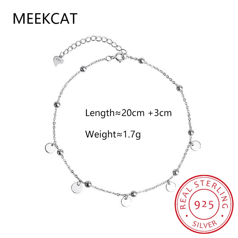 Silver Beads Anklets 925 Sterling Silver Geometric Minimalist Summer Fashion Foot Jewelry Bracelet for Ankle SCT011