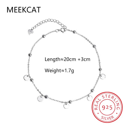 Silver Beads Anklets 925 Sterling Silver Geometric Minimalist Summer Fashion Foot Jewelry Bracelet for Ankle SCT011