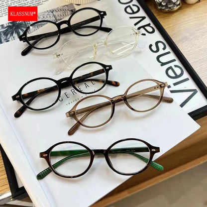 KLASSNUM Transparent Y2k Glasses Women Retro Small Oval Computer Glasses Women's Anti Blue Light Computer Eyepieces 2024 Trendy