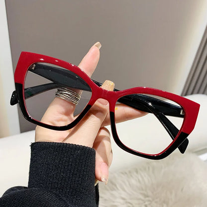 KLASSNUM 2023 Women Cat Eye Frame Eyeglasses Anti-blue Light Transparent Glasses UV400 Protection Flat Mirror Eyewear Xmas Gift