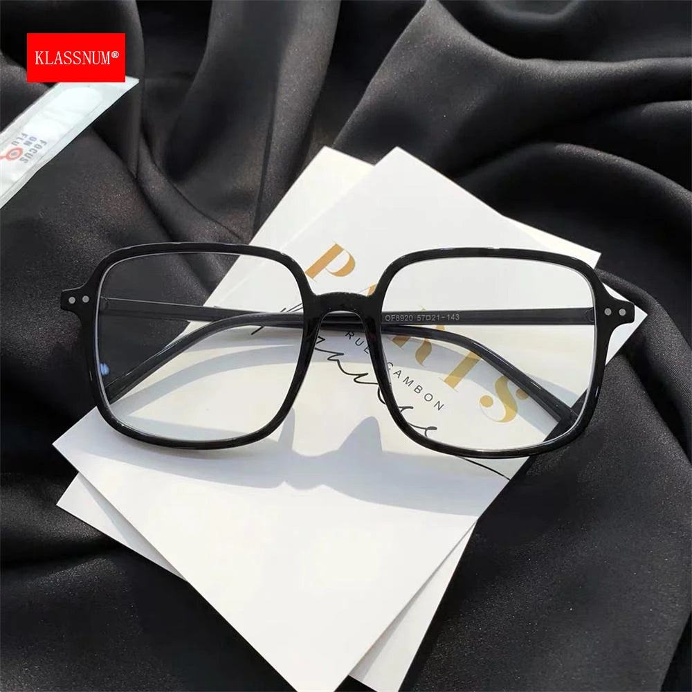 KLASSNUM Women Anti-Blue Light Glasses Oversize Square Ultra-Light Transparent Computer Eyewear Presbyopia Glasses Frame 2024