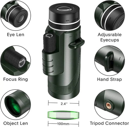 80X100 HD Astronomic Pofessional Monocular Telescope Long Range Zoom With Tripod Phone Clip For Outdoor Hunting Camping Tourism