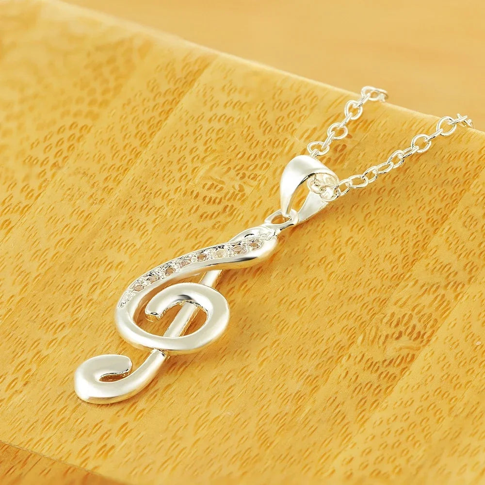 925 Sterling Silver Necklace For Women 18 inch crystal Elegant musical note Pendant high quality Fashion Jewelry Gifts