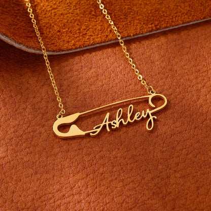 Custom Safety Pin Name Necklaces For Women Girl Stainless Steel Gold Color Personalized Pin Nameplate Pendant Necklace Jewelry