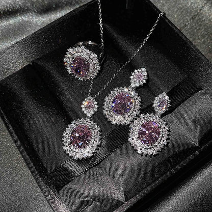 3Pcs/set Elegant Luxury Fashion Crystal Zircon Necklace Earrings Ring For Women Girls Party Wedding Bride Jewelry Set Gifts