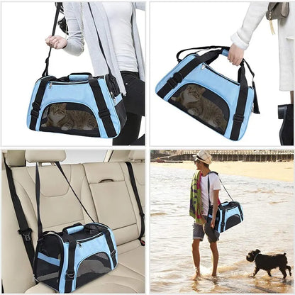 Cat Bag Four Side Breathable Mesh Pet Bag Easy to Carry Shoulder Travel Bag Crossbody Handbag Car Cat Bag