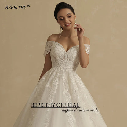 BEPEITHY Customized Glitter Wedding Dresses For Women 2025 Bride Romantic Lace Sleeveless Boho Bridal Gown Robe De Soiree New