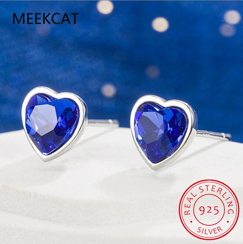 Love Heart 1.2ct Created Blue Sapphire 925 Sterling Silver Stud Earrings for Women Gemstone Fine Jewelry Gift