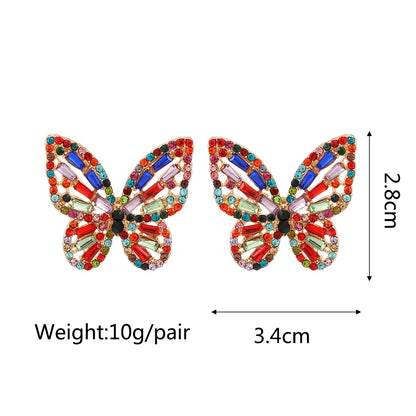 Elegant Design Butterfly Earrings Women Korean Fashion Colorful Crystal Ear Piercing Studs Cute Fairy Temperament Luxury Jewelry