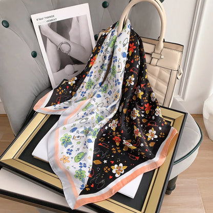 Luxury Floral 70cm Square Scarf for Women Design Satin Silk Neckechief Hair Ribbon Bandana Headband Female Wrist Wrap Shawl 2023