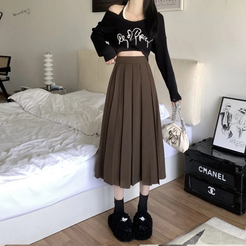 Modest Skirts for Women  Korean Style Long Black Skirt Women's Pleated Skirt Long Skirts for Women Fashion 2023 Dazy  A-LINE