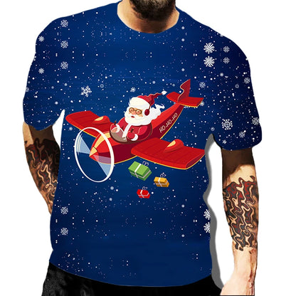 Men' Top Merry Christmas Graphic Man Santa Claus 3D Print Tshirt Male Casual Clothes Elk T Shirts Male Loose Top O-neck Tees