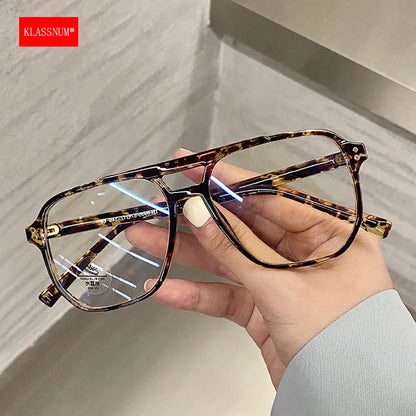 KLASSNUM 2024 Fashion Anti-blue Light Glasses Men Women Transparent Computer Glasses Large Frame Retro Eyeglass Square Eyeglasse