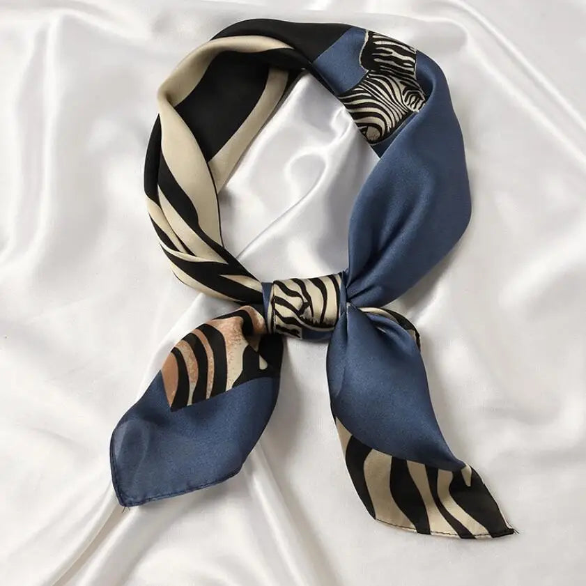 2022 New 70x70cm Women Multifunction Polyester Silk Scarf Animal Zebra Printed Satin Small Square Wraps Scarves Headband