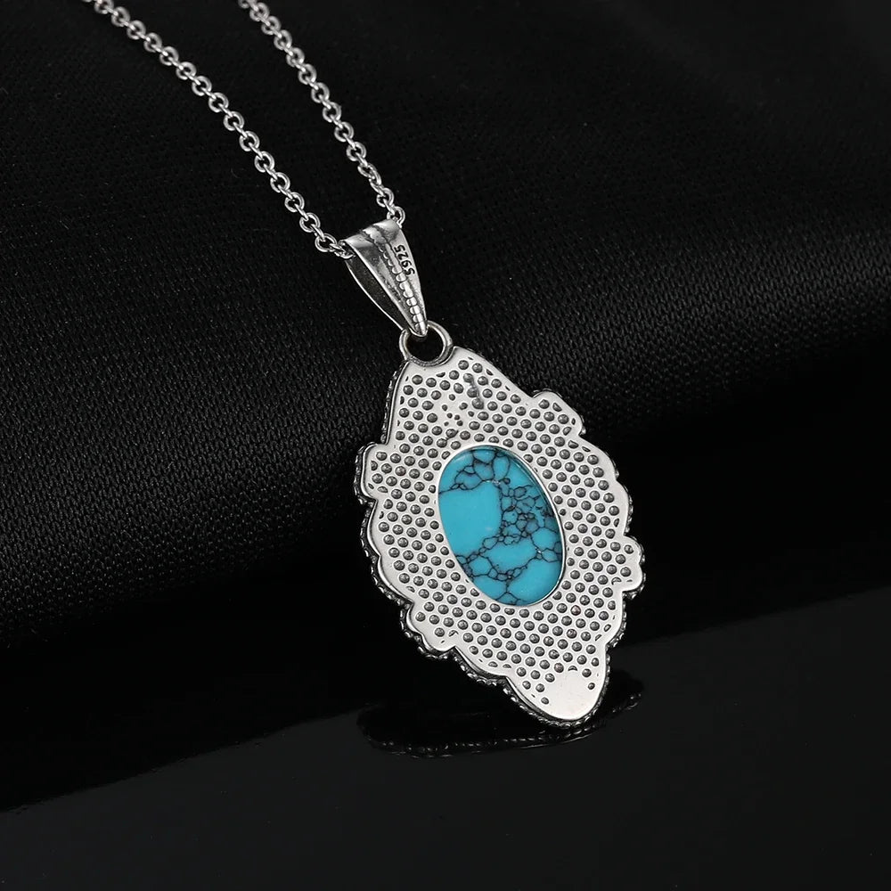 925 Sterling Silver Necklace Natural Turquoise Pendants Necklace Fine Jewelry for Women Vintage Party Gifts with Chain