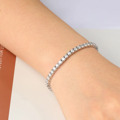 2-6.5mm Real Moissanite Tennis Bracelet  100% 925 Sterling Silver Wedding Jewelry