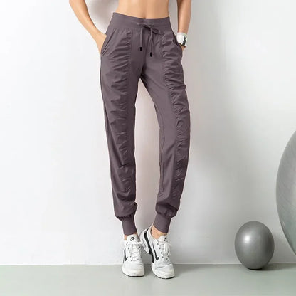 New Sweatpants Fabric Drawstring Running Sport Joggers Women Quick Dry Athletic Gym Fitness with Two Side Pockets Exercise Pants