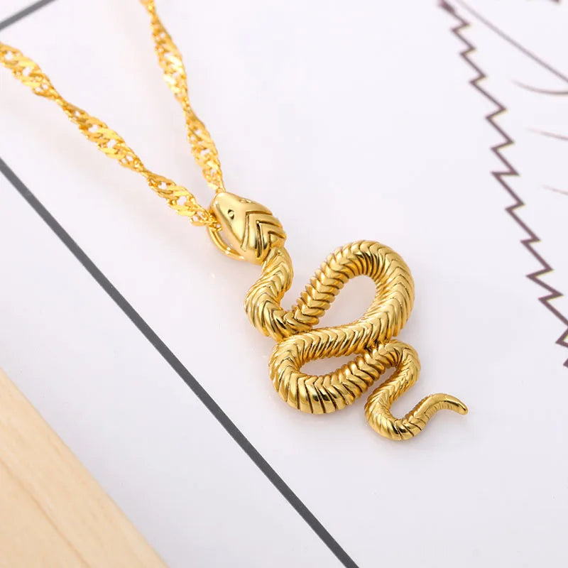 Goth Snake Pendant Necklace For Women Stainless Steel Gold Color Chain Choker Collar Necklace 2024 Trend Aesthetic Jewelry mujer