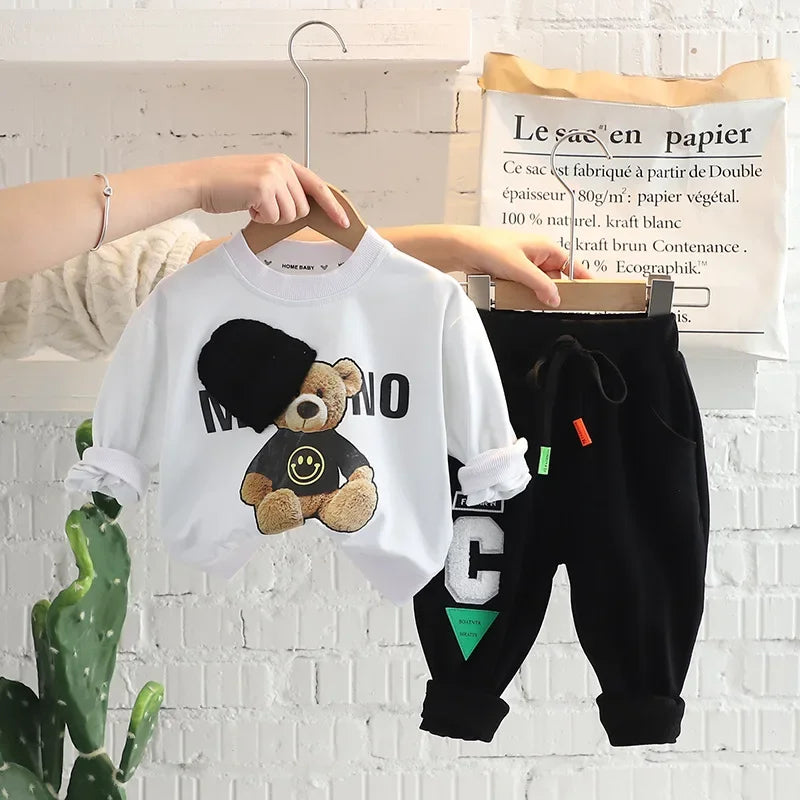 Baby Clothes 2024 New Children's Little Bear Long Sleeve Set Boys and Girls' Letter Sweater Pants Two Piece Set Simple Sportswea