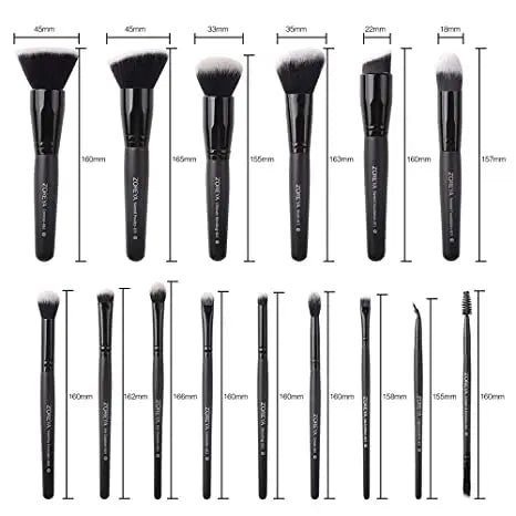 ZOREYA 15 Pcs Luxury Balck Makeup Brushes Set Tools Professional Brushes Foundation Powder Eyeliner Eyeshadow Make up Brushes