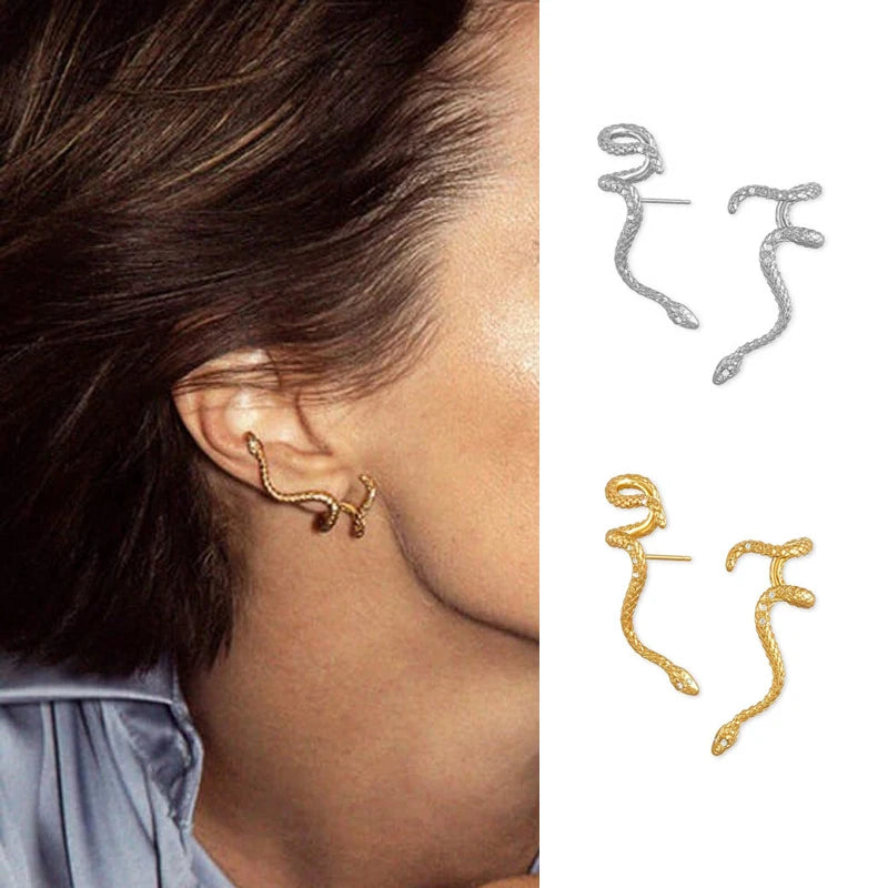 Gold Color Punk Crazy Stud Earrings Women Personality Snake Shaped Metal Animal Drop Earrings Creative Luxury Ear Jewelry