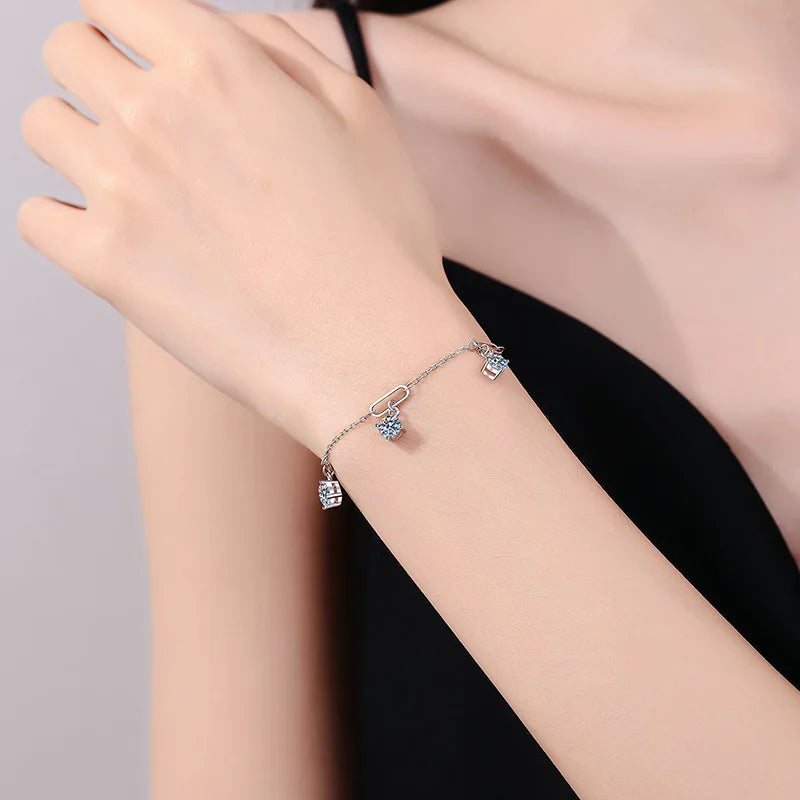 Full D Color Moissanite Bracelets for Women 1.5CTTW S925 Sterling Silver Lucky Bangles Wedding Birthday Party Xmas Gifts Jewelry