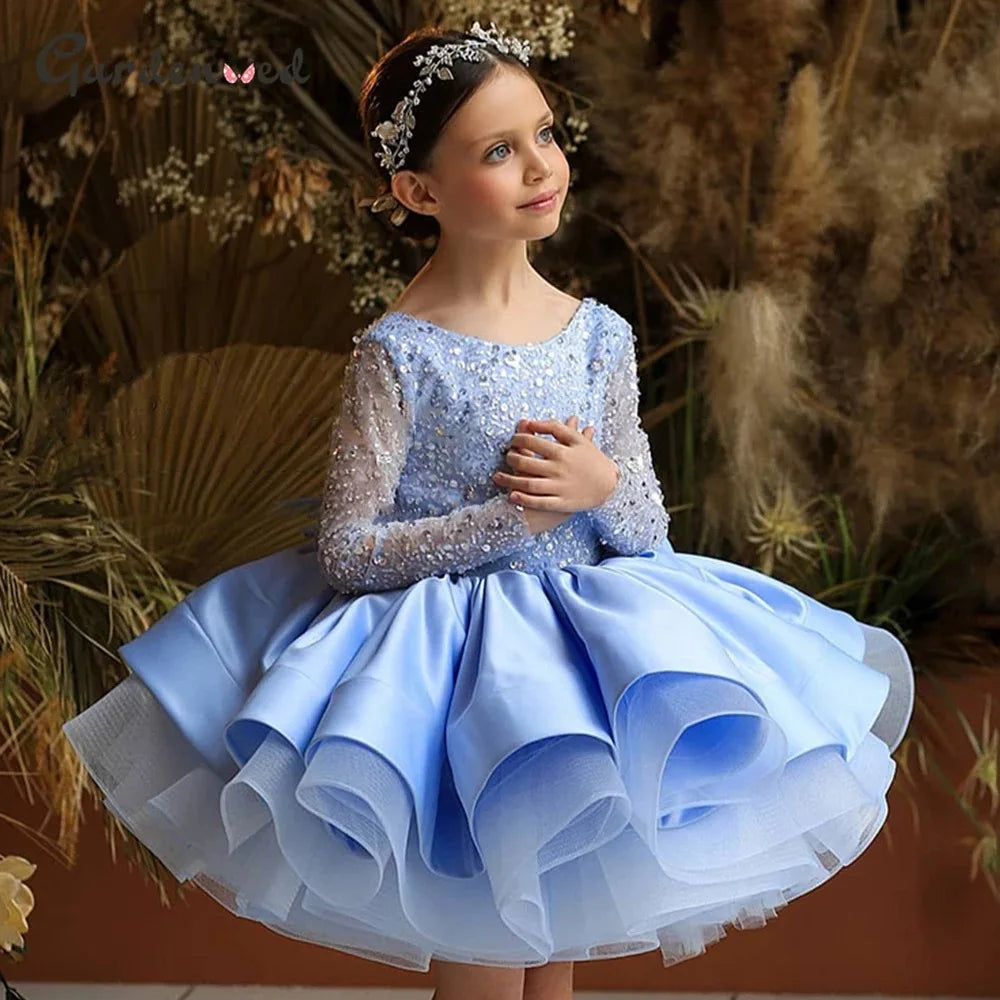 Little Girls Sparkly Sequin Dress Long Sleeve Kids Birthday Outfits Children Formal Cocktail Pageant Dresses Flower Girl Dresses