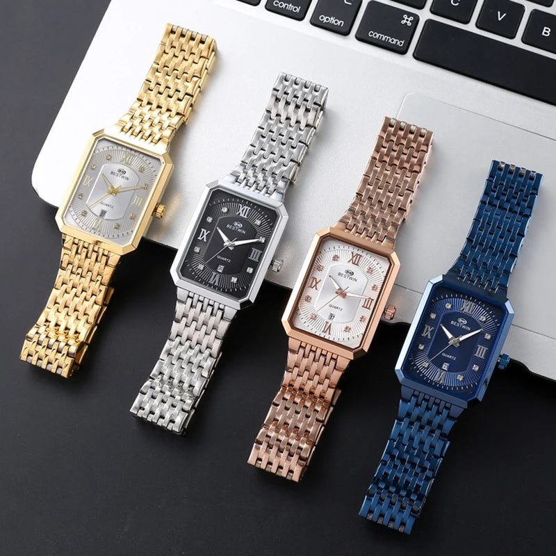 Square Men Gold Wrist Watches 2024 Rose Gold Stainless Steel Men Watches for Male Clock Date Relogio Masculino Luxury Brand Top