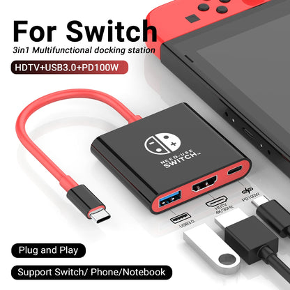 Portable Nintendo Switch Docking Station TYPE-C Hub with HDMI and USB 3.0 Perfect for Travel and Gaming