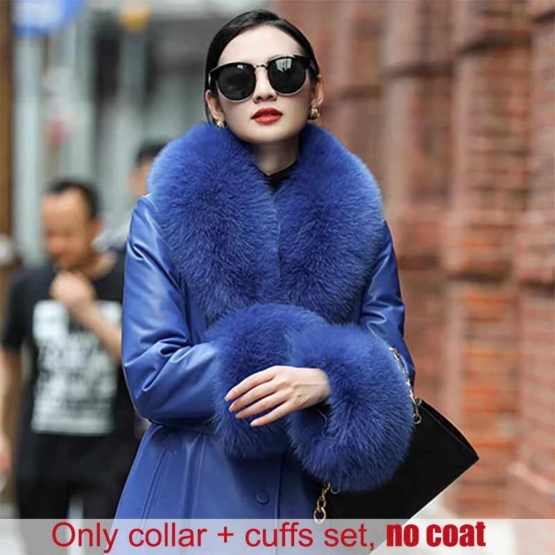 Winter Natural 100% Real Fox Fur Scarf And Cuff Set Russian Women Clothes Neck Warm Luxury Coat Scarves Fashion Fur Shawl Wraps