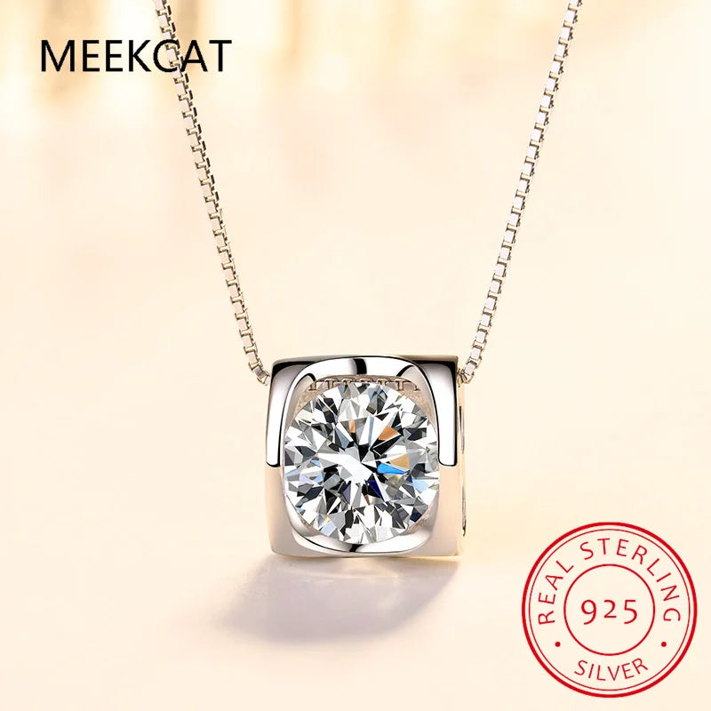 100% Moissanite Necklace 925 Sterling Silver 1CT Round Cut Diamond Solitaire Pendant Necklace for Women Men Promise Gift Jewelry