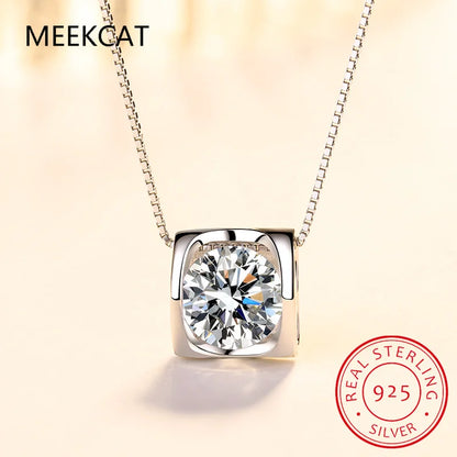 100% Moissanite Necklace 925 Sterling Silver 1CT Round Cut Diamond Solitaire Pendant Necklace for Women Men Promise Gift Jewelry