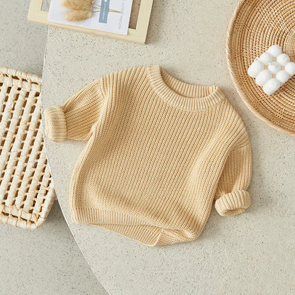 Suefunskry Newborn Baby Girl Boy Knitted Long Sleeve Autumn Winter Sweater Solid Loose Pullover Casual Tops Kids Clothes 3M-5Y