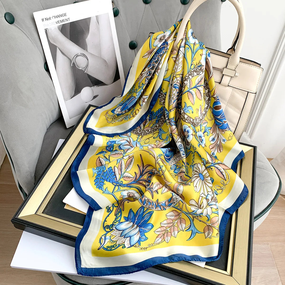 Florals Prints Women's Thin Polyeater Silk Scarf 2023 New Fashion Casual Satin Small Square Wraps Scarves Shawl 70cm