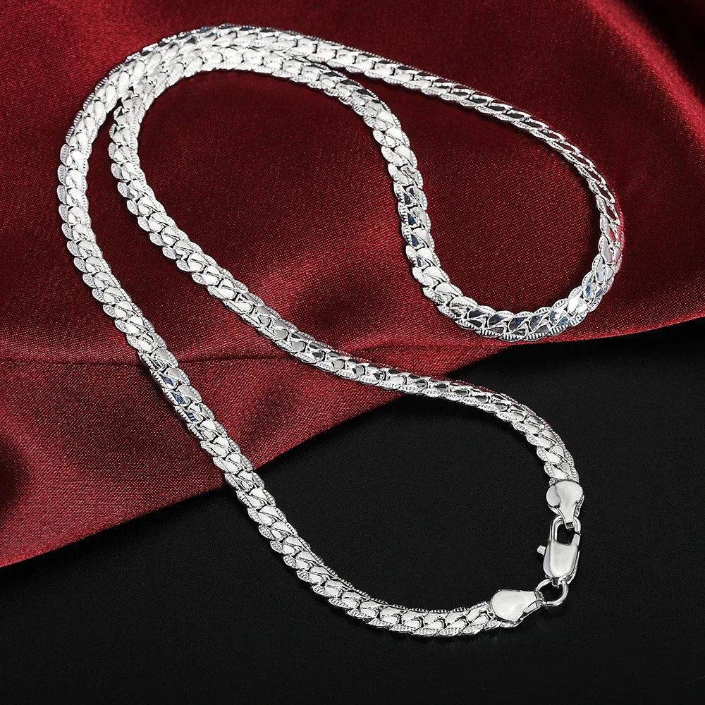 20-60cm 925 Sterling 6mm Silver Necklace Bracelet Luxury Design Flat Side Necklace for Woman Men Fashion Wedding Jewelry Gift