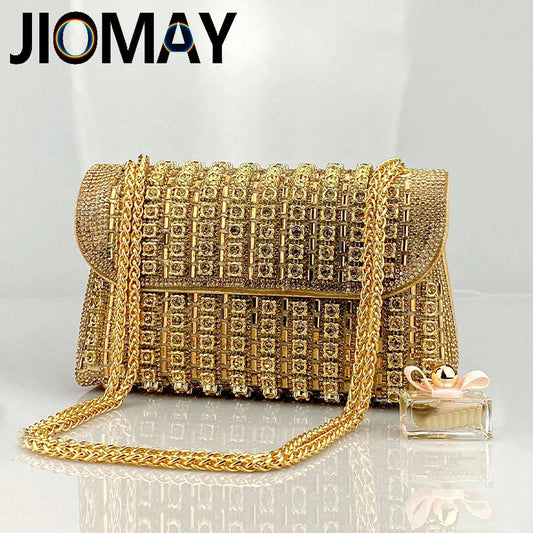 JIOMAY Glamorous Wallets for Women Luxury Designer Bags Diamond Shoulder Bag Women Party Bag Portable Messenger Bag Gold Bag