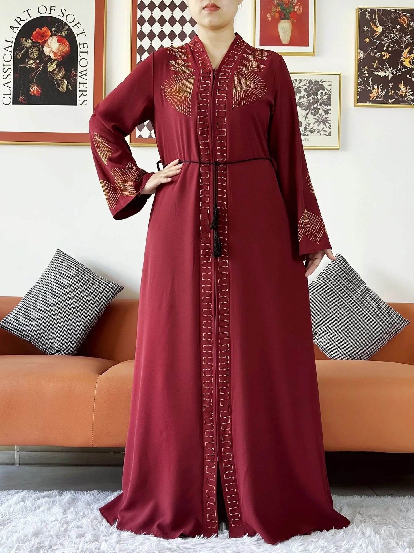 New Women Elegant Dress Chiffon Open Abaya with Zipper Muslim Women Dress Islamic Clothing Cardigan Abaya Women Muslim Dress