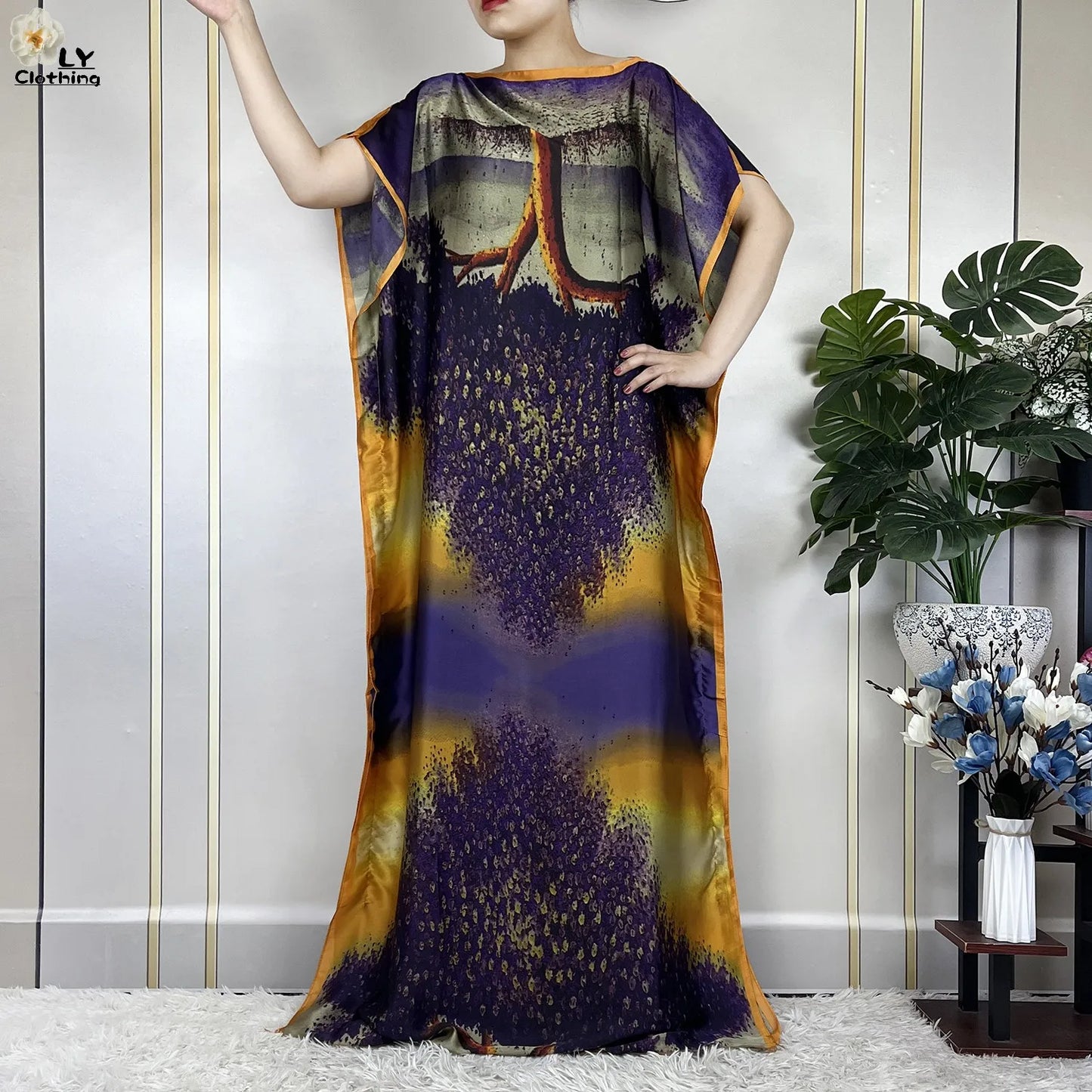 Muslim Abayas For Women 2023 New Fashion Printed Silk Soft Loose Femme Elegant Robe African Maxi Party Dresses With Belt Turban