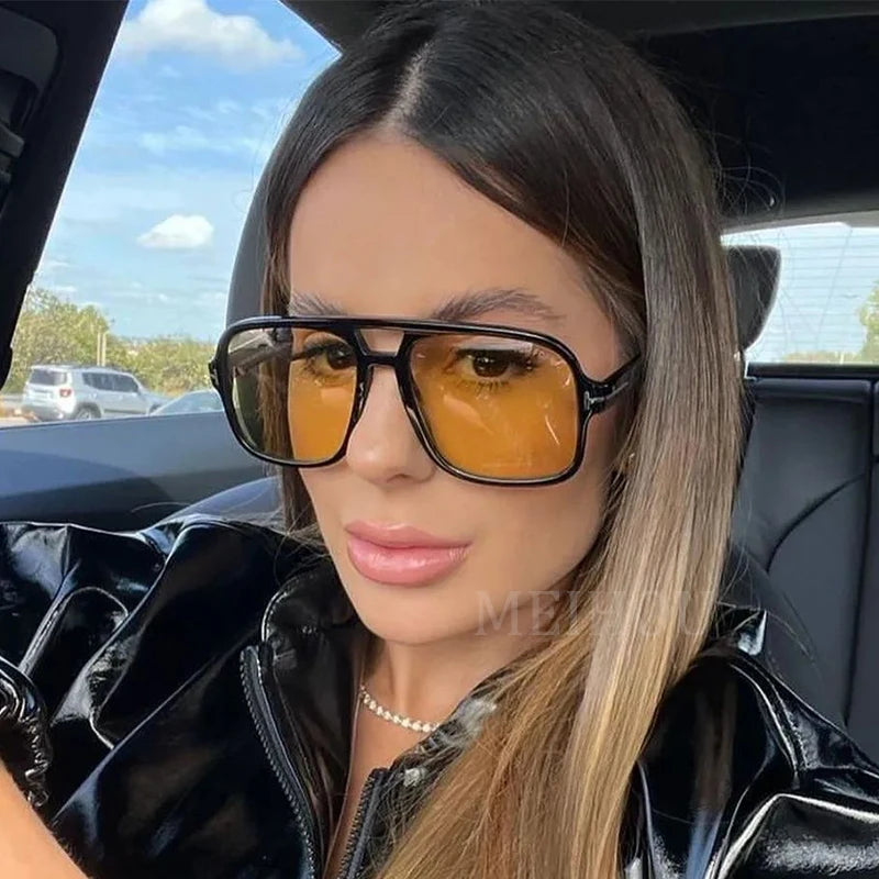 Woman Pilot Sunglasses Black The New Brand Oversized Driving Sun Glasses Male Retro Big Frame Double Bridge Driving Glasses Shad