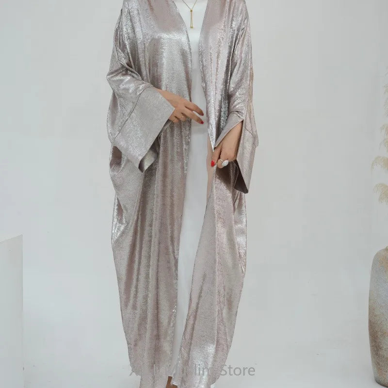 Satin Open Kimono Abaya Ramdan Eid Batwing Abayas Luxe Kaftan Islamic Dress For Women's Prayer Garment Abaya Dames 2024 Dubai