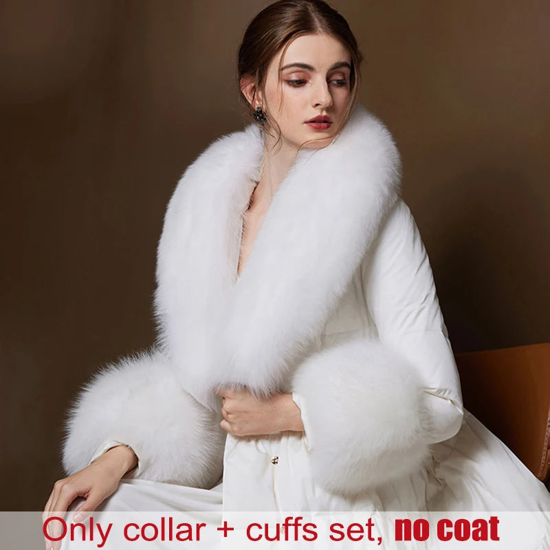 Winter Natural 100% Real Fox Fur Scarf And Cuff Set Russian Women Clothes Neck Warm Luxury Coat Scarves Fashion Fur Shawl Wraps