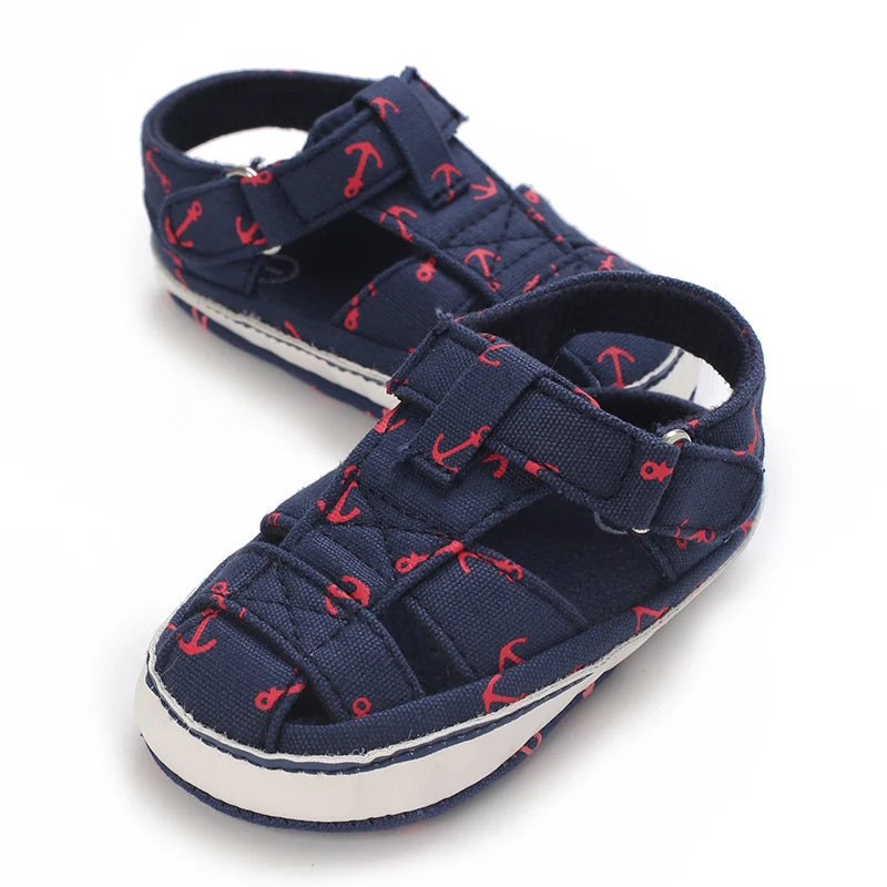 Summer 0-1 year old boy baby shoes fashionable and classic baby sandals soft and lightweight cloth soles casual walking shoes