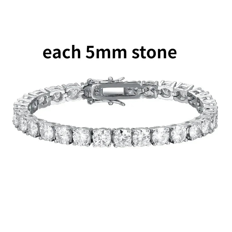 2-6.5mm Real Moissanite Tennis Bracelet  100% 925 Sterling Silver Wedding Jewelry