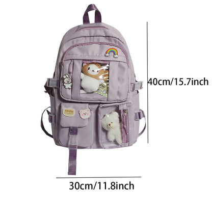 Girls High School Student Backpack Bags Backpack with Pin and Pendant,Cute Aesthetic Backpack ,Outdoor Sports Leisure Bag