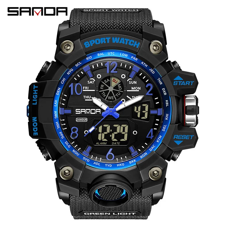 Watches For Men 50M Waterproof Clock Alarm reloj hombre 2024 Dual Display Wristwatch Quartz Military Watch Sport New Mens